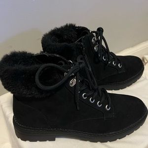 NIB Lauren Conrad ‘housesleek’ ankle booties, nubuck, faux shearling, 7 wide